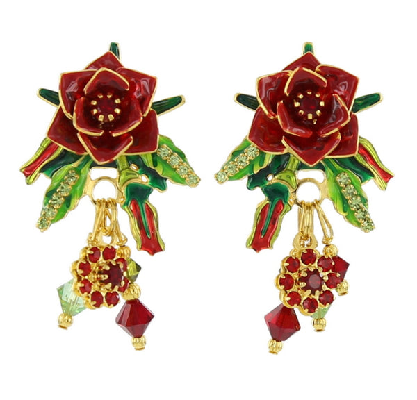 Tea Rose Earrings - Red